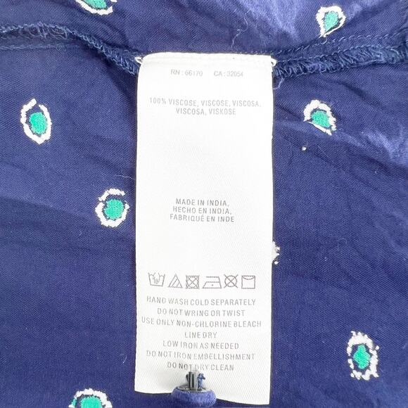 Vanessa Virginia Anthro Blue Long Sleeve Floral‎ Jeweled Top Blouse 12 - Picture 8 of 8